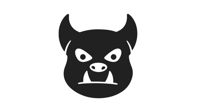 Black Cartoon Devil Face with Horns.