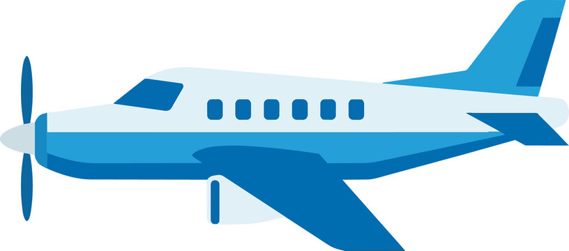 Blue and white prop plane illustration soaring through the sky a single-engine aircraft in vector format perfect for travel and transportation designs