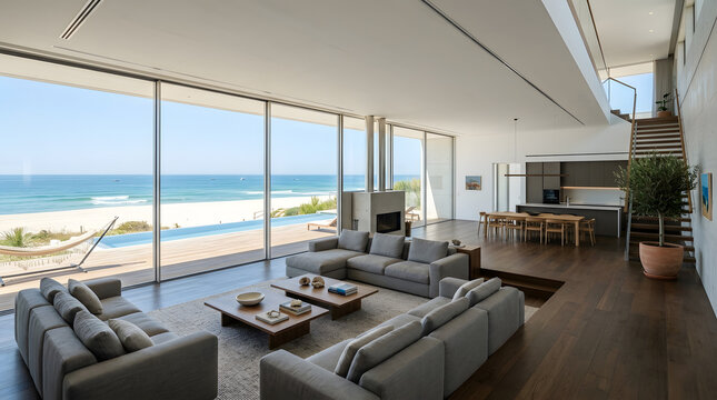 Modern minimalist luxury villa with oceanfront view