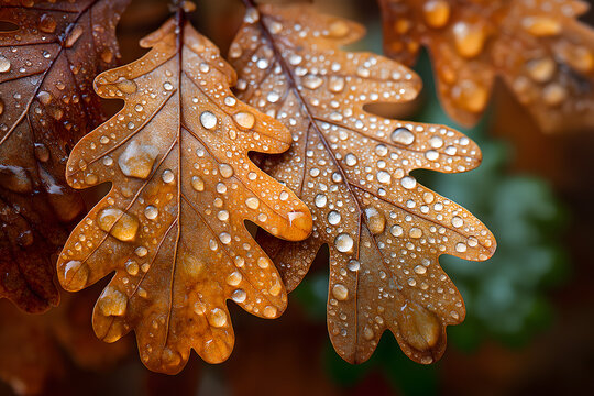 autumn leaves watered by the rain.