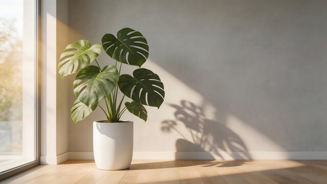 Indoor plant in white pot near window