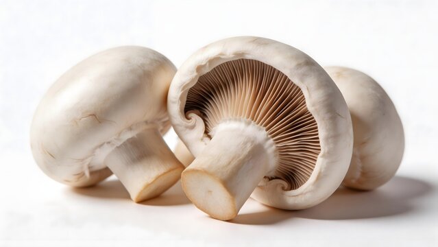 White mushrooms on white background