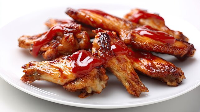 Close up of freshly cooked chicken wings on a white plate