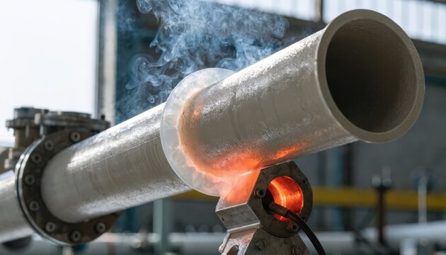 Medium shot capturing the fusion of CPVC pipes with socket welding equipment focusing on the heat application and careful fitting process for reliable joints.