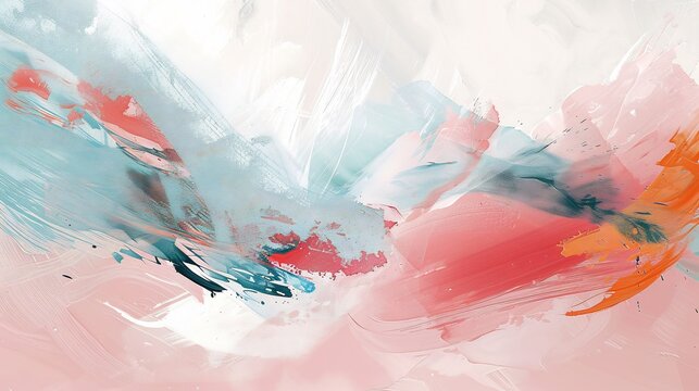 Painting with Pink, Blue, and Orange Brushstrokes on White