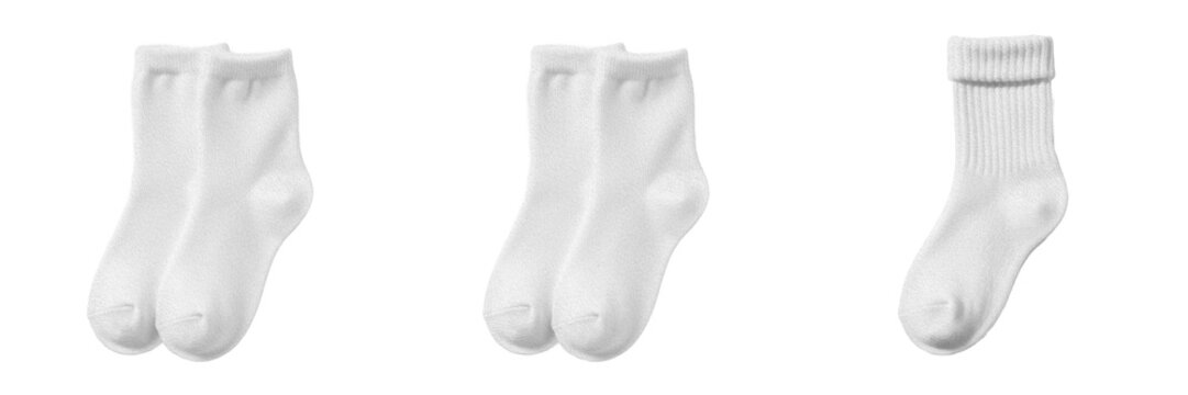 Set of white cotton socks, comfortable crew and ankle socks collection isolated on white background