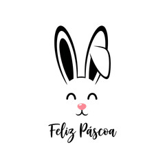 Fototapeta premium Lettering quote Feliz Pascoa, Happy Easter in Portuguese, with bunny face. Isolated objects on white background. Hand drawn vector illustration. Design concept, element for card, banner, invitation.