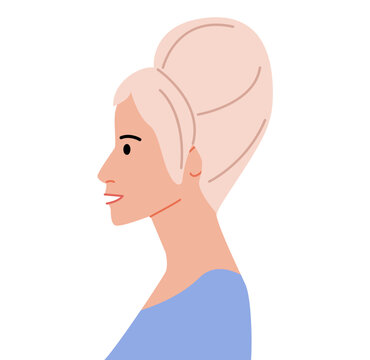 Beehive hairstyle flat vector profile view, high volume hair shape elevated composition for avatar, beauty app, interface, fashion illustration