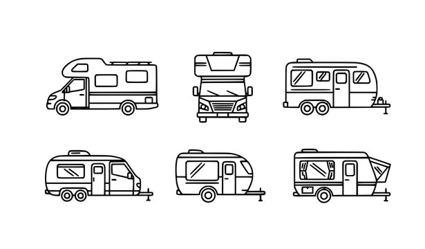 RV vehicle logo vector icon outline set for digital and web design