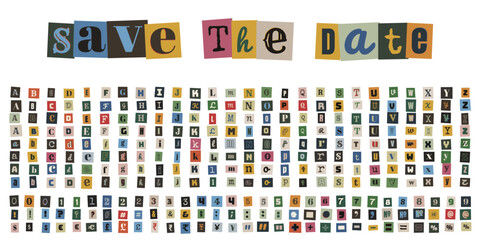 Fototapeta na wymiar Cut Out Magazine Letters and Numbers for True Crime Podcast Art and Ransom Note Collage