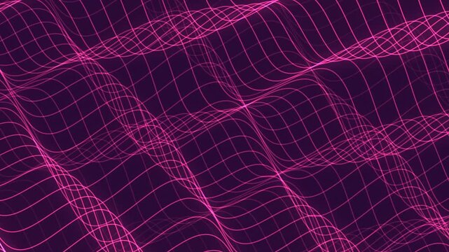 Abstract Pink Neon Grid Wave Loop, Retro Synthwave Digital Landscape Background