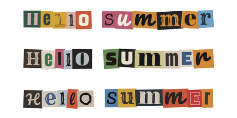 Ransom Note Style Hello Summer Text Collage with Cutout Magazine Letters © velikiyzayats