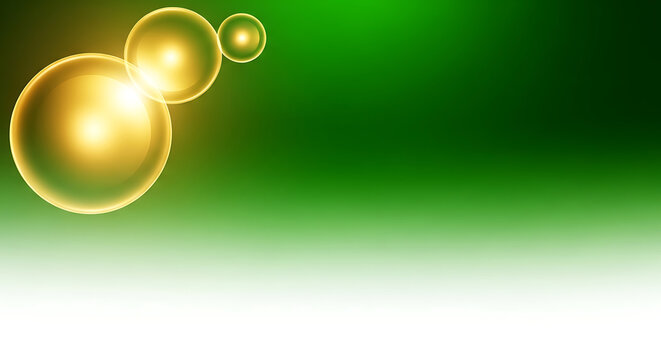 Glowing gold bubbles on a green gradient background with a white space for text