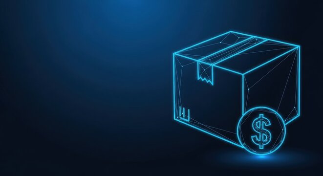 Futuristic Neon Wireframe Package for Digital Delivery and Global Logistics Concepts