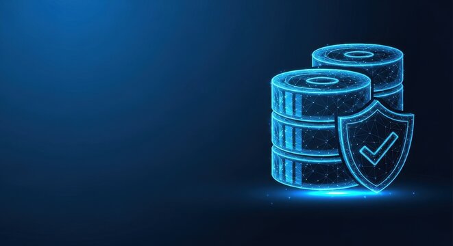 Secure database storage with shield icon and network connections