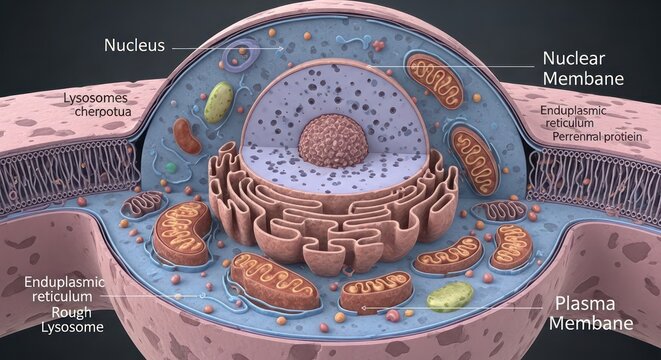 Detailed Illustration of Eukaryotic Animal Cell Organelles and Structure.