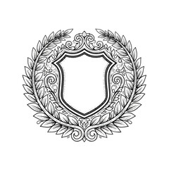 Fototapeta premium Blank Shield Crest Surrounded by Laurel Wreath Decorative Element.