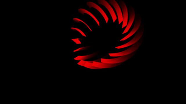 Abstract 3D red ribbon spiral rotating on a black background. Futuristic motion graphic loop for technology and energy concepts.