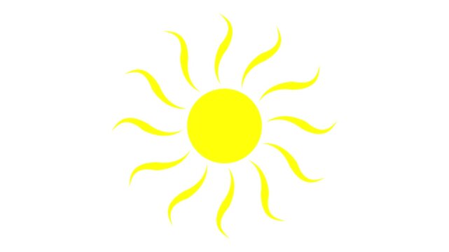 Yellow sun icon with wavy rays animated on a white background. Simple solar energy and summer weather concept.