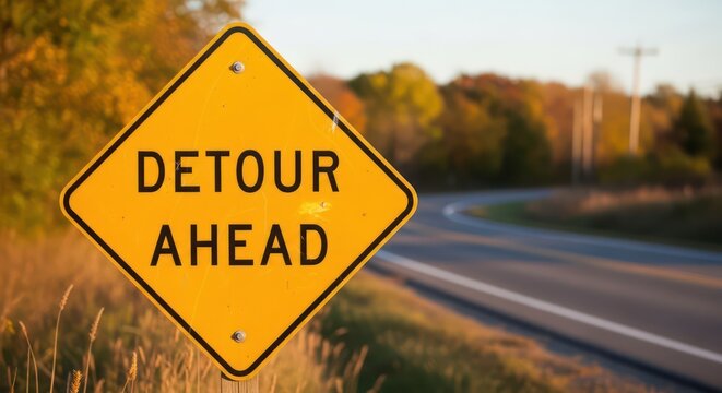 Detour road sign on highway.