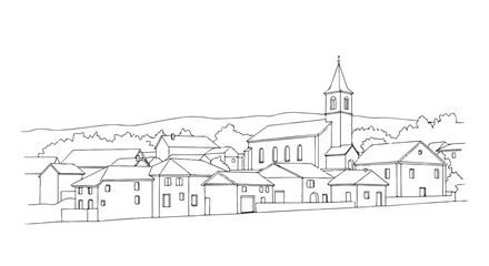 Fototapeta premium Line drawing of town houses neighborhood