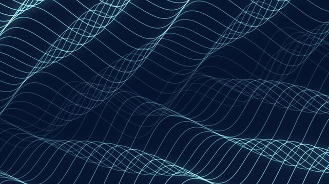 Seamless loop of abstract blue wireframe waves and digital data grid background