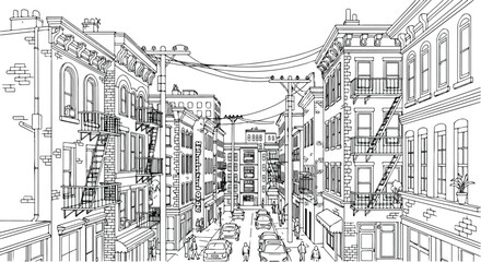 Obraz premium Perspective sketch of narrow city street