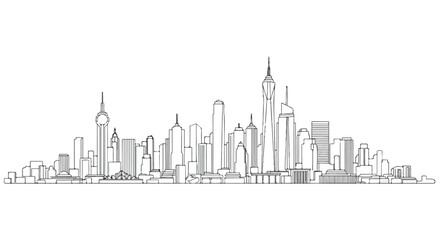Fototapeta premium Minimalist city skyline thin line drawing
