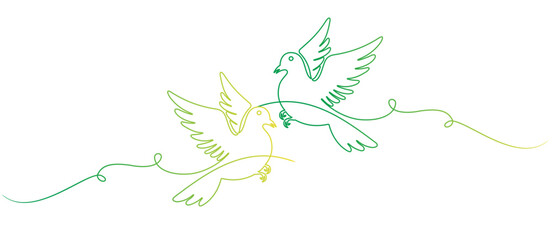 Fototapeta premium Green yellow line vector illustration of dove image, peace day design element.