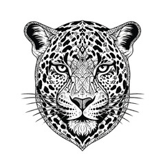 Fototapeta premium Intricate Tattoo Style Jaguar Head with Geometric Patterns.