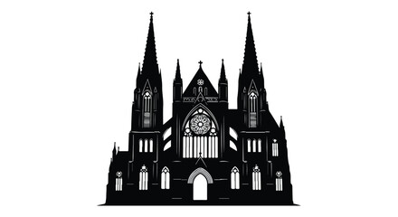 Fototapeta premium Black silhouette of gothic church building