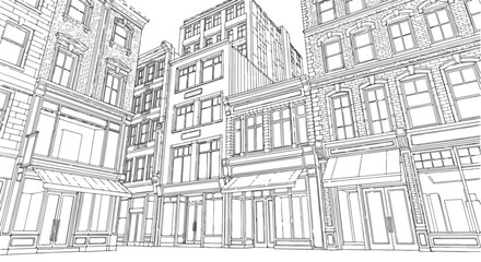 Obraz premium Modern office building corner perspective sketch
