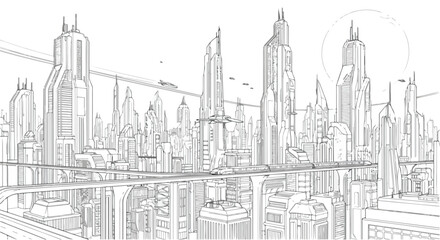 Obraz premium Detailed city skyline skyscraper cluster sketch