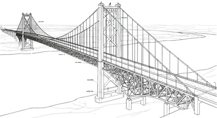 Fototapeta premium Perspective sketch of modern suspension bridge
