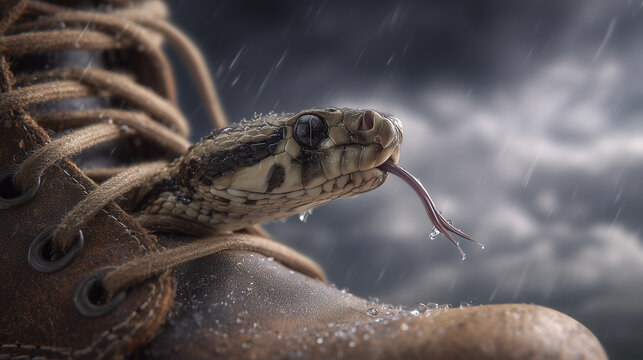 Dangerous snake hiding inside a shoe.