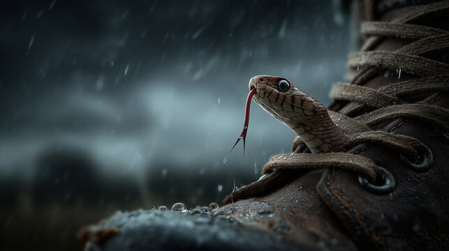Dangerous snake hiding inside a shoe.