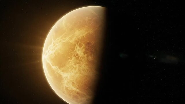 A celestial body glows in the darkness of space, with radiant light emanating from it surface