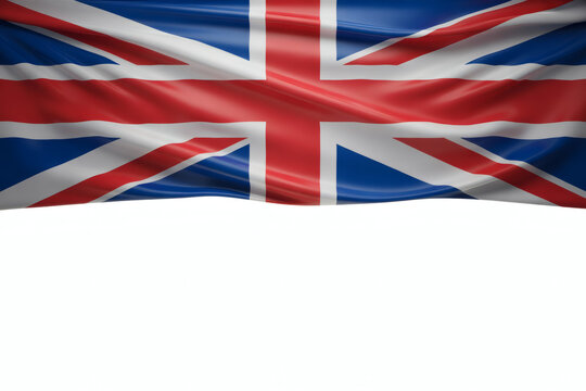 Stunning close up of a vibrant Union Jack flag waving gently against a blank canvas for adding your design or message here