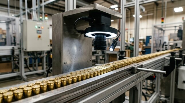 Medium shot capturing vision system analyzing headstamp and markings on cartridges ensuring accurate identification and verification.