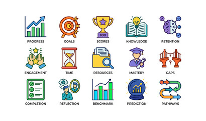 Fototapeta premium Icons representing academic success and learning progression