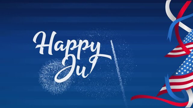 4th of july fireworks, american flags, ribbons celebrating independence day. Suitable for holiday promotions, patriotic content, festive events, and advertising.