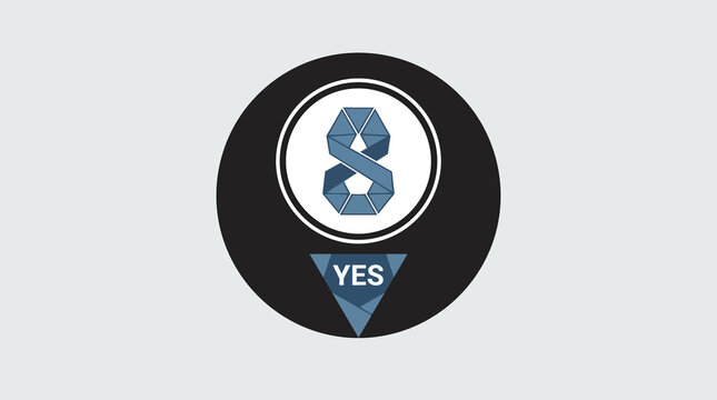 Geometric blue eight-ball illustration in flat design; modern 8 ball with triangle graphic element indicates ""yes"" response on a light gray surface