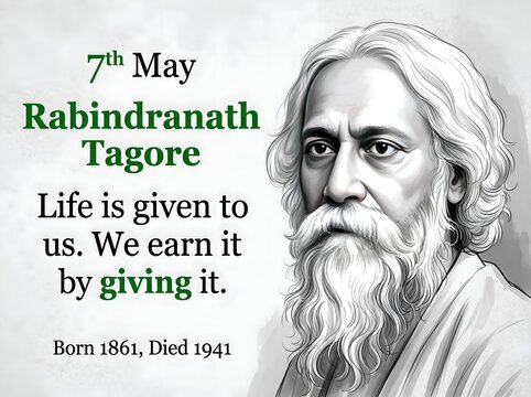 Rabindranath Tagore Life and Legacy on Rabindra Jayanti Cultural Tribute Illustration