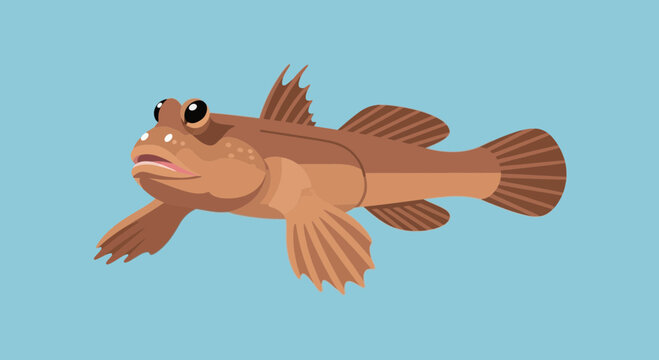 Mudskipper Fish Cartoon Illustration on Blue Background