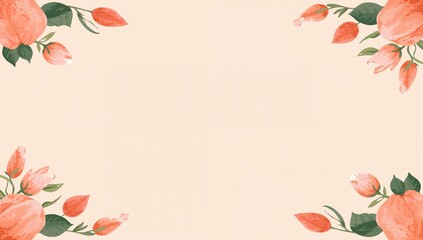 Fototapeta premium Peach floral frame PowerPoint background with blossoms for wedding, baby shower and spring slides