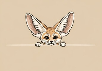 Fototapeta premium Fennec fox with large ears peeks over a blank edge.