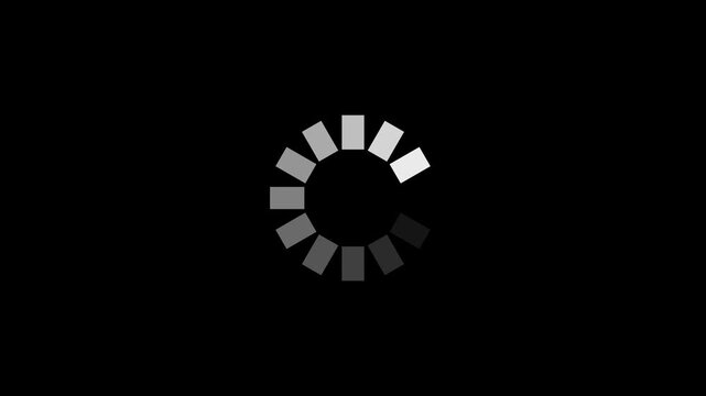 Clean circular loading spinner animation with segmented bars rotating smoothly, minimal modern design, seamless loop, alpha transparency, ideal for apps, UI, buffering indicators 4K. alpha channel