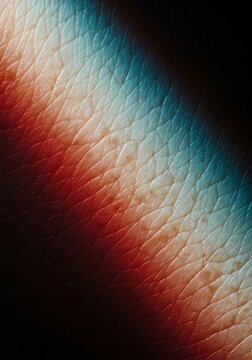 A beam of light shifts to reveal intricate textures of mature dermis, showcasing fine lines, wrinkles, and sunspots in high definition detail, pigment, macro, dark