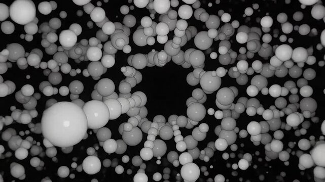 Abstract white spheres create a tunnel effect against a dark background, modern design