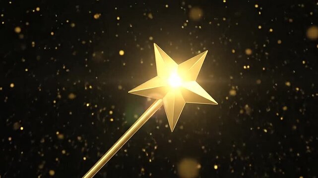 A golden star-shaped magic wand on a black background, ready to cast a spell